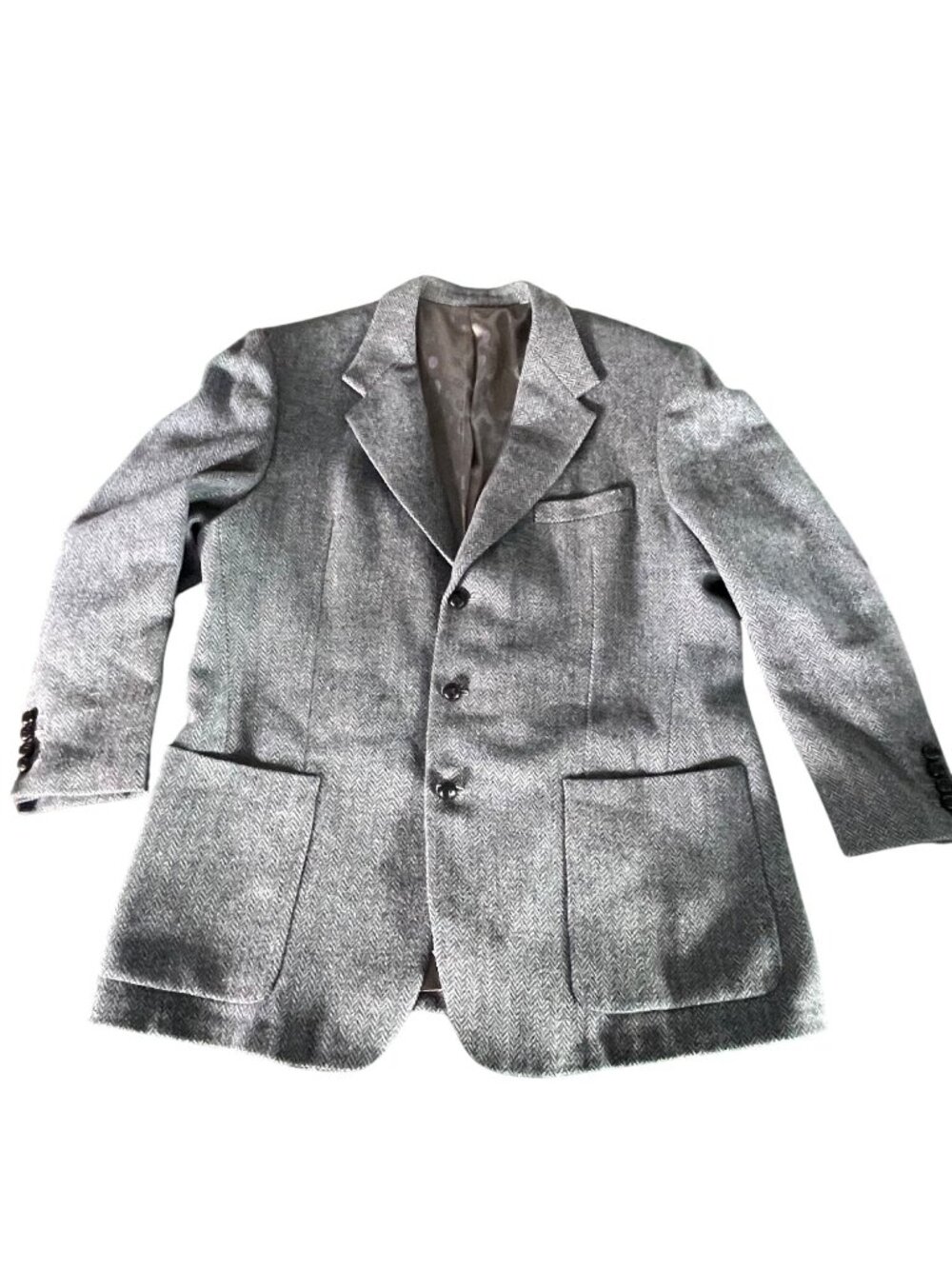 Holland & Sherry Mens Wool Herringbone Blazer In Gray With Satin Lining Size XL
